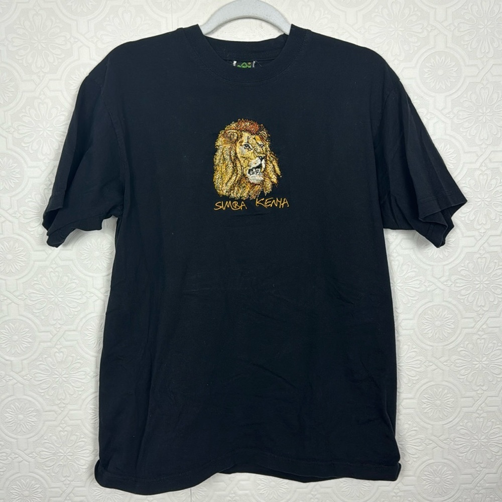 Vintage African Graphic Tee Tshirt Shirt Black Lion Novelty Nature Wildlife